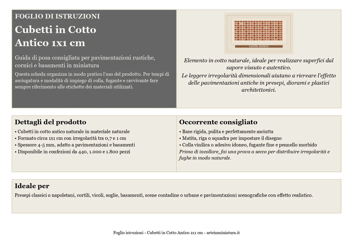 Istruzioni per la posa dei cubetti in cotto antico 1x1 cm