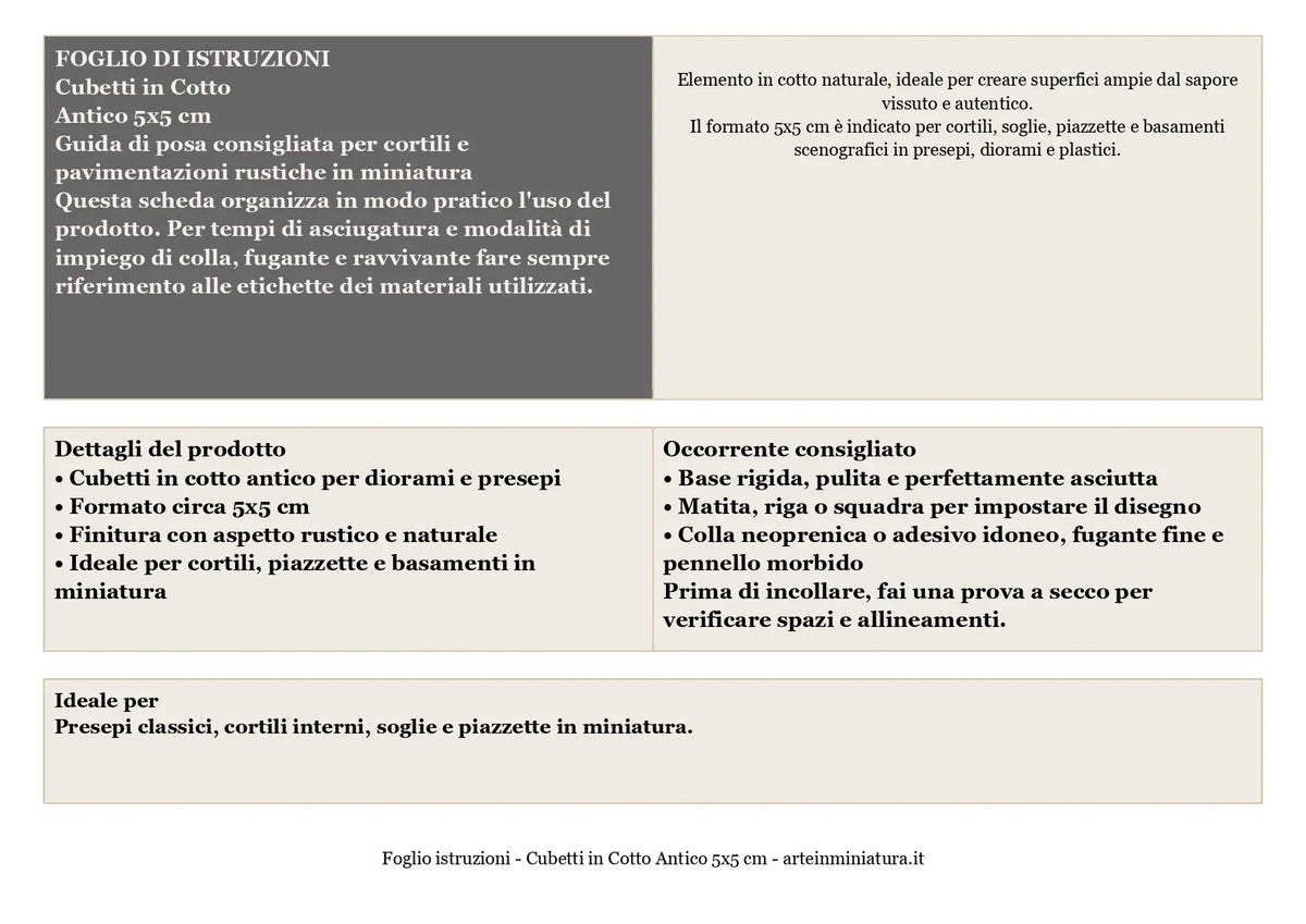 Istruzioni per la posa dei cubetti in cotto antico 5x5 cm