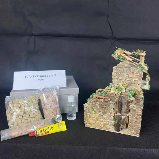 Dettaglio box diorama tufo e cotto antico per presepi e diorami